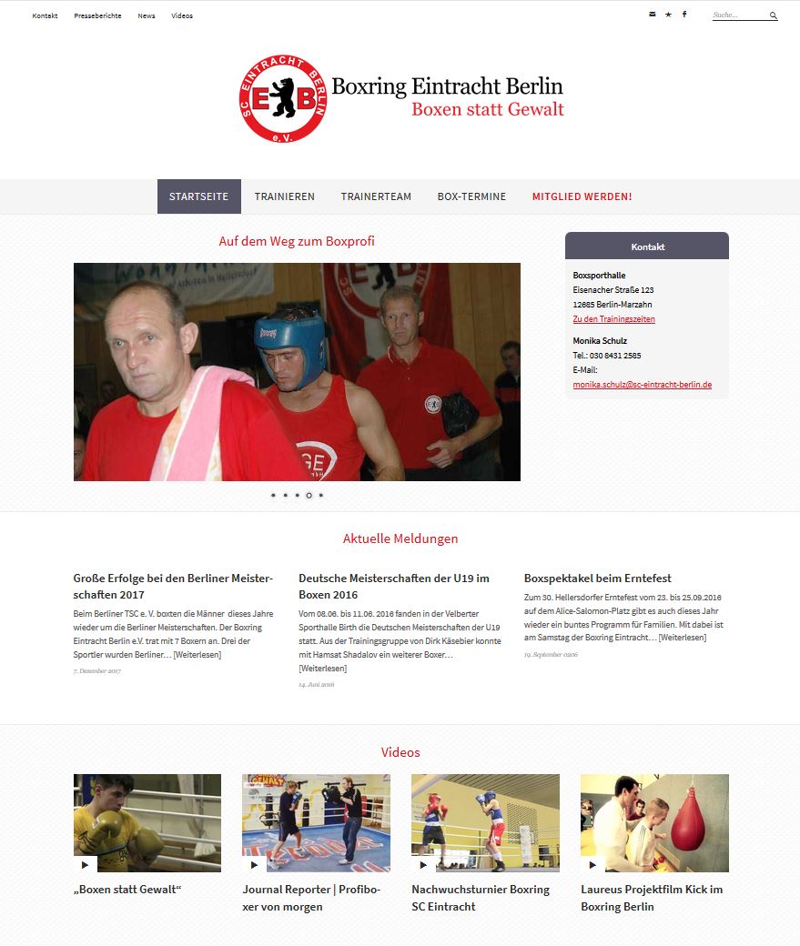 Screenshot Website Boxring Eintracht Berlin